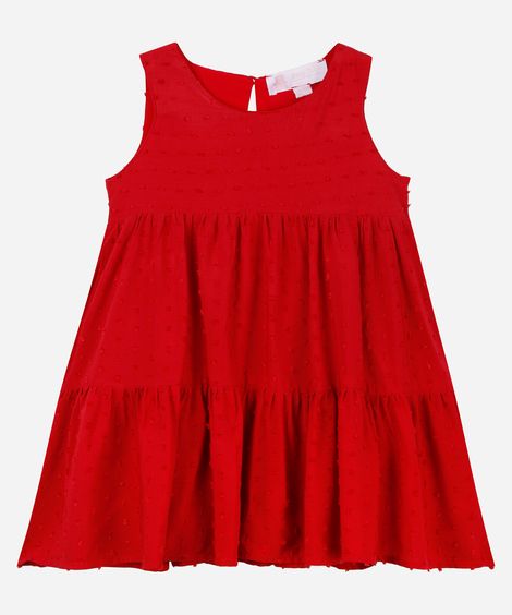 vestido infantil para bebê três marias de viscose plumetis vermelho