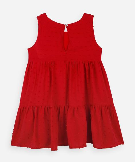 vestido infantil para bebê três marias de viscose plumetis vermelho