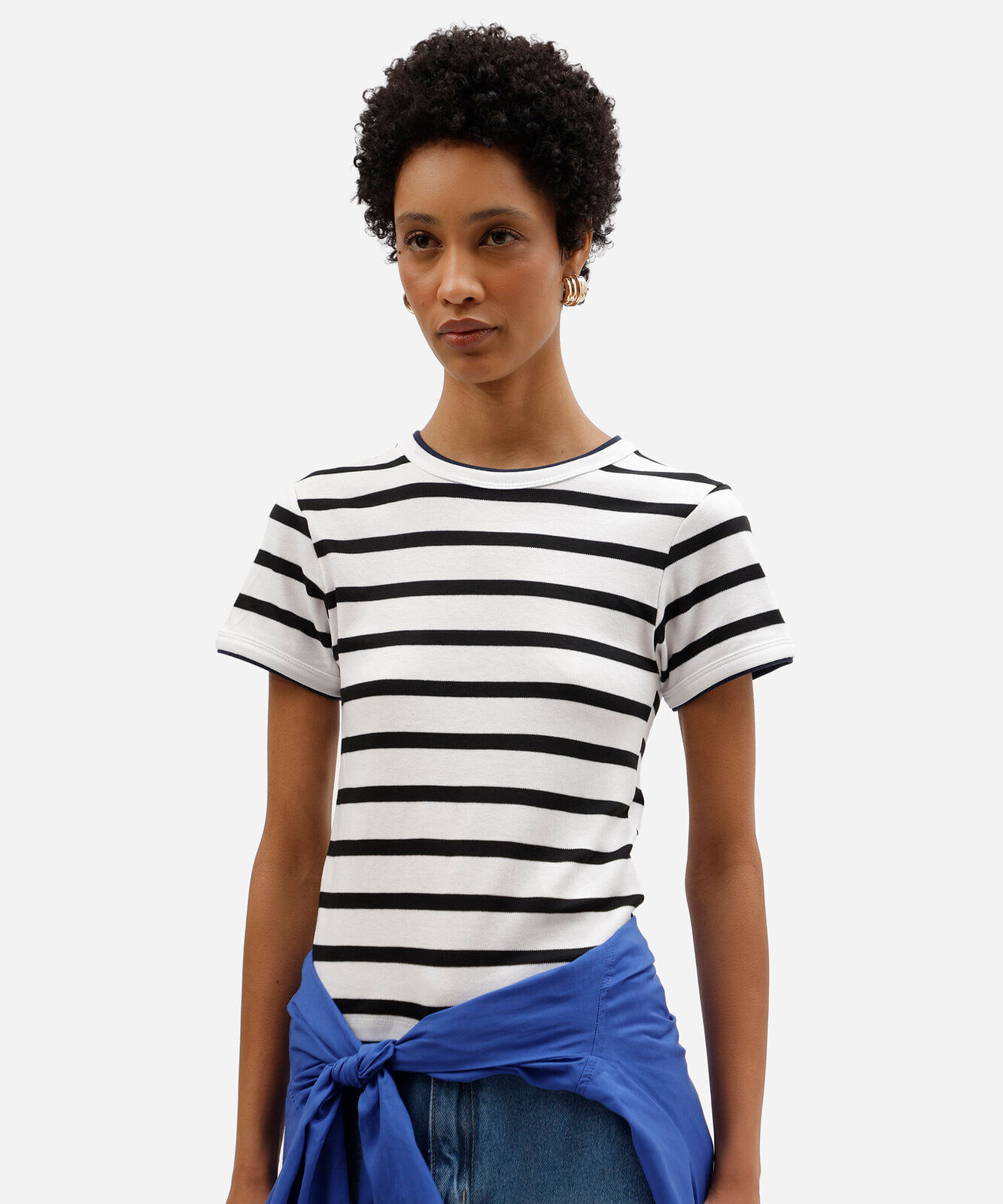 blusa feminina baby look listrado  off white