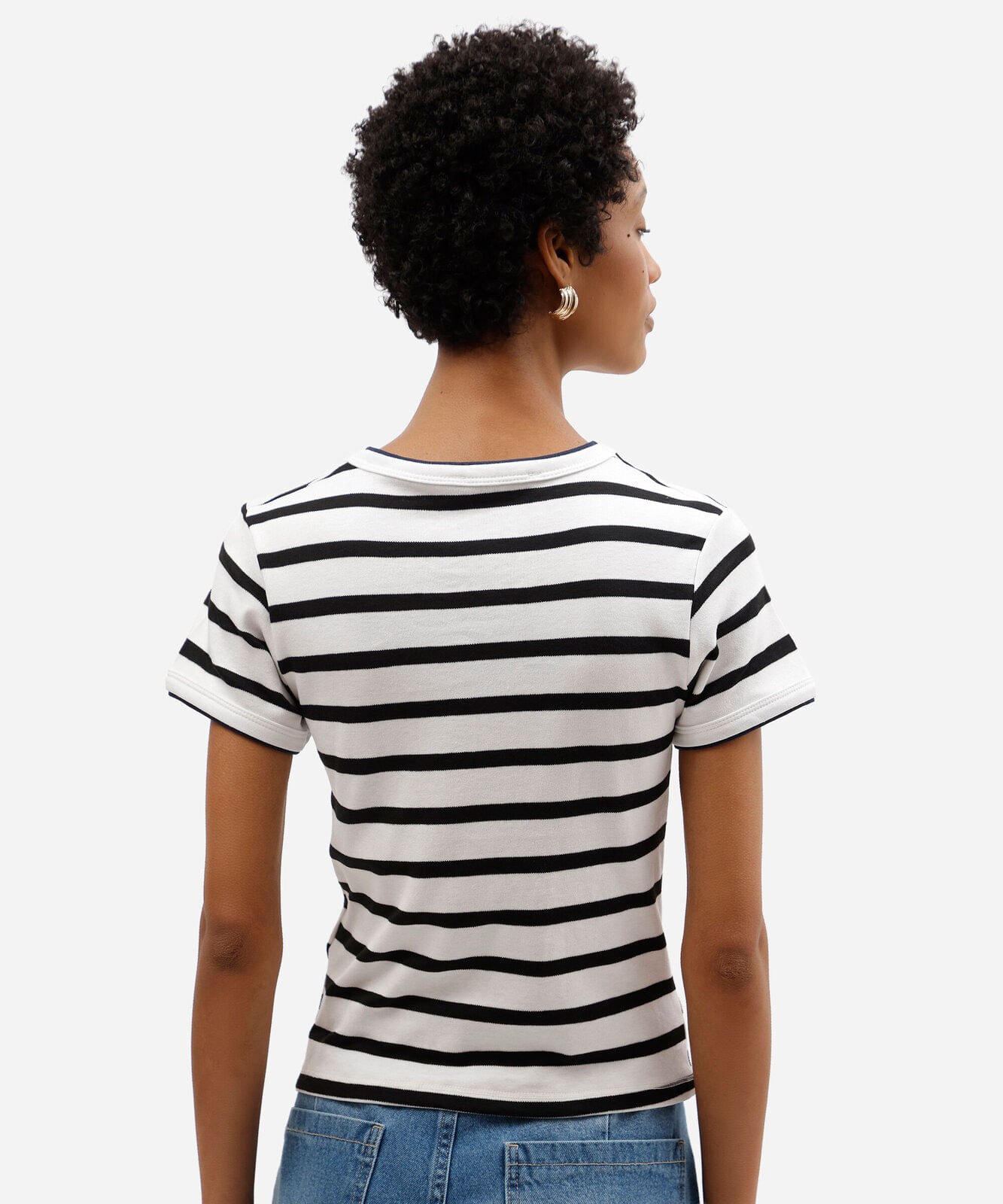 blusa feminina baby look listrado  off white