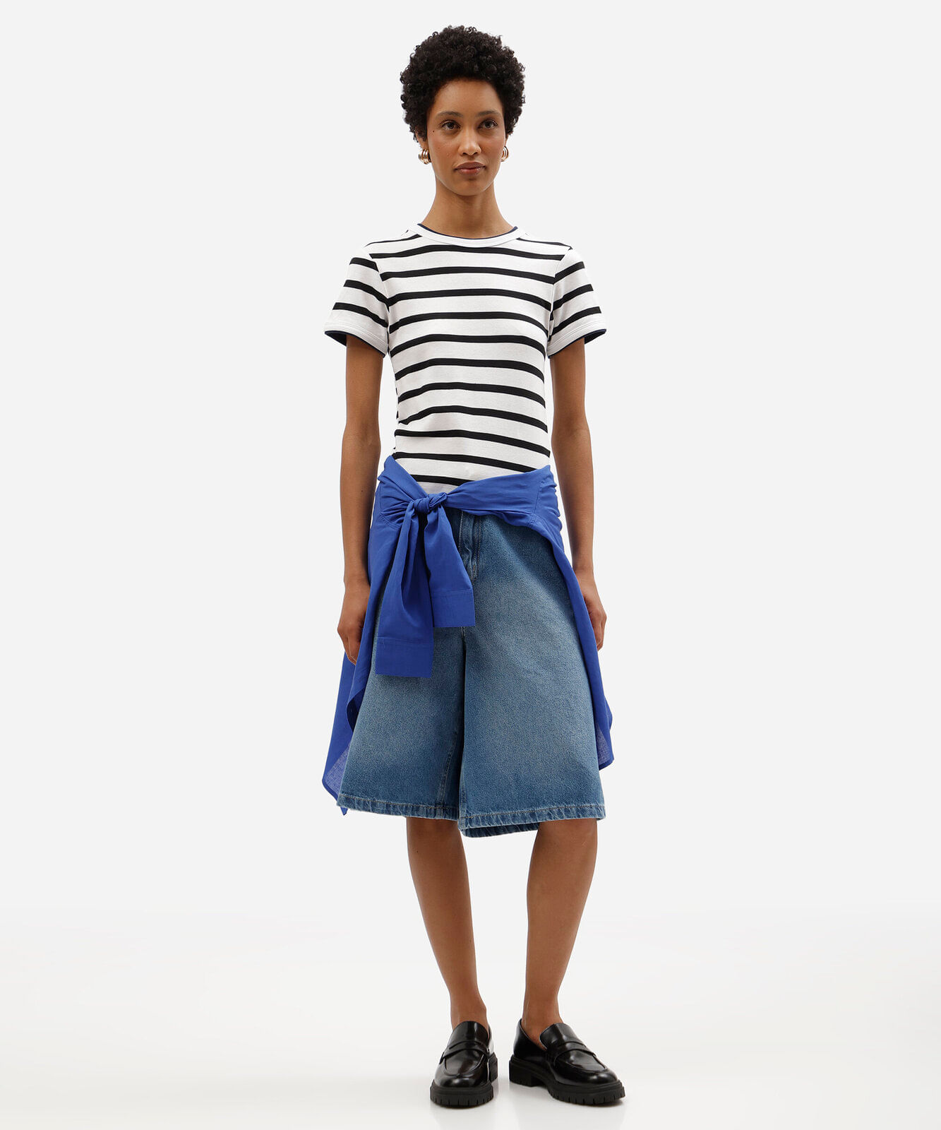 blusa feminina baby look listrado  off white