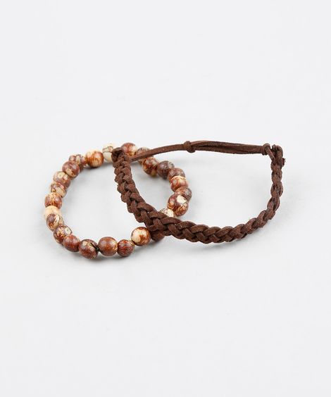 Kit de 2 Pulseiras Masculinas Marrom
