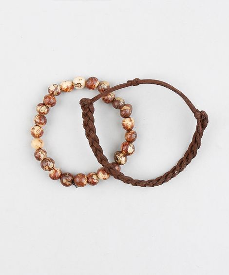 Kit de 2 Pulseiras Masculinas Marrom