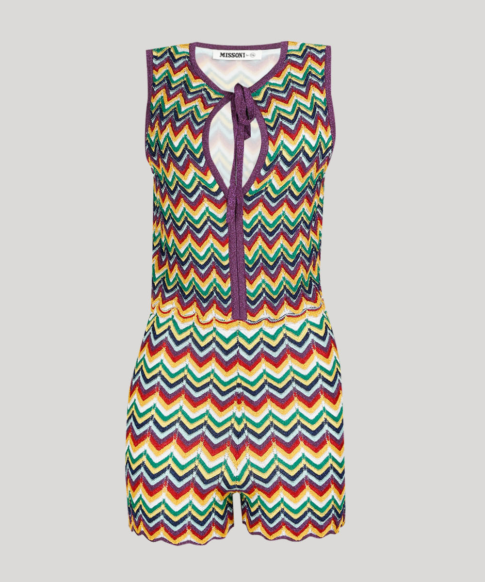 Macaquinho Feminino Missoni com Lurex em Tricô Estampado Chevron Roxo