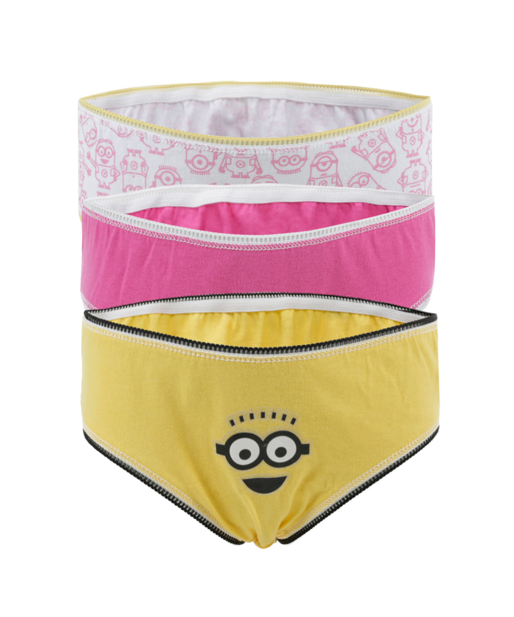 Kit de 3 Calcinhas Minions Multicor