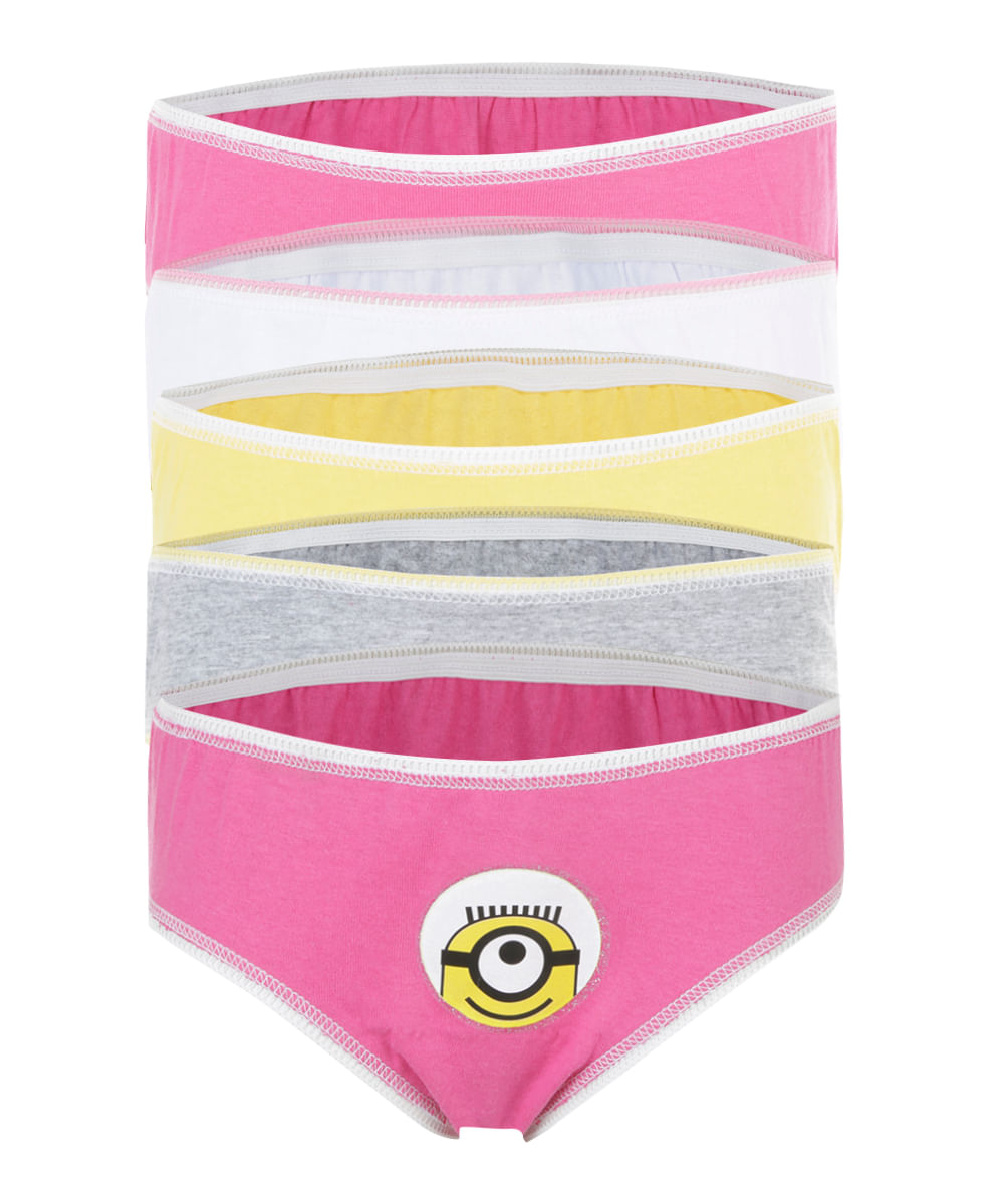 Kit de 5 Calcinhas Minions Multicor