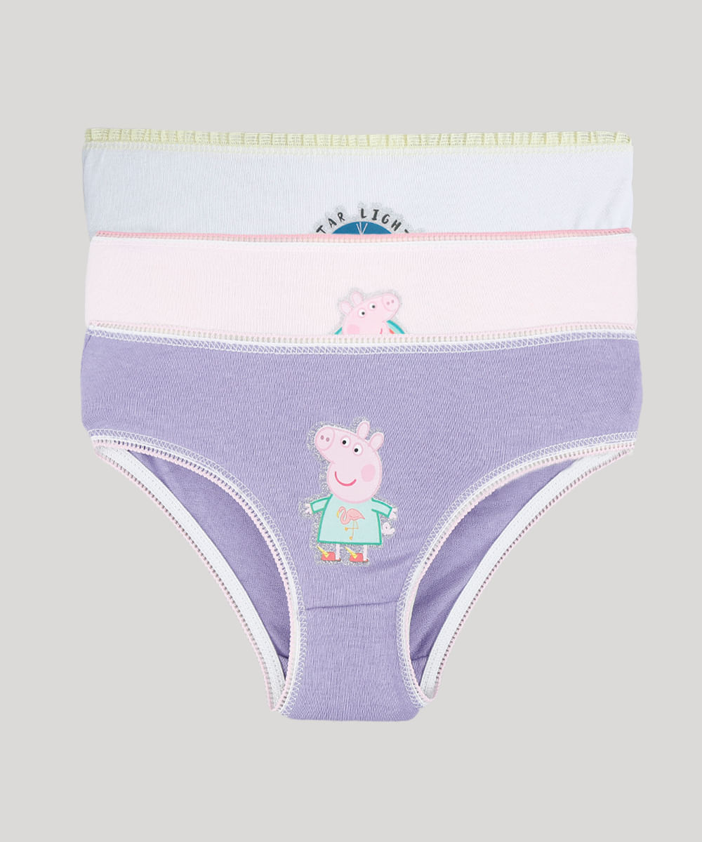 Kit de 3 Calcinhas Infantis Peppa Pig Multicor Menor preço em Kit de 3 Calcinhas Infantis Peppa Pig Multicor