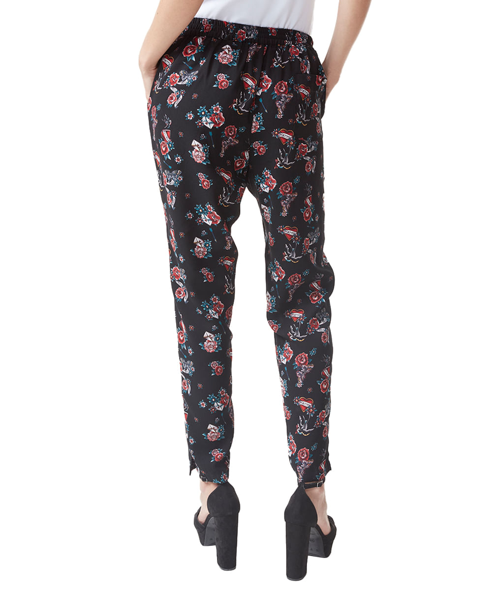 Calça Replay Estampada Preta