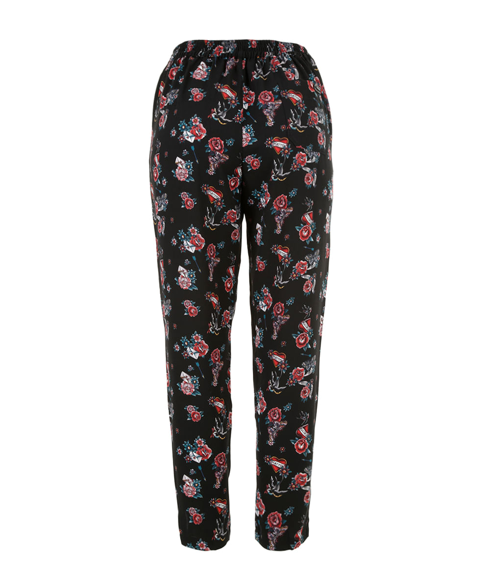 Calça Replay Estampada Preta