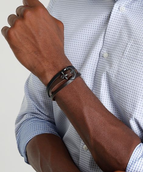 Pulseira Masculina com Âncora Preta