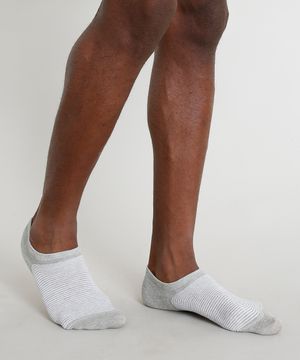 Meia Masculina Invisível Listrada Cinza Mescla
