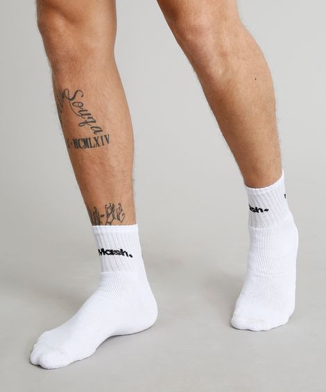 Kit de 3 Meias Masculinas Mash Cano Médio Branco