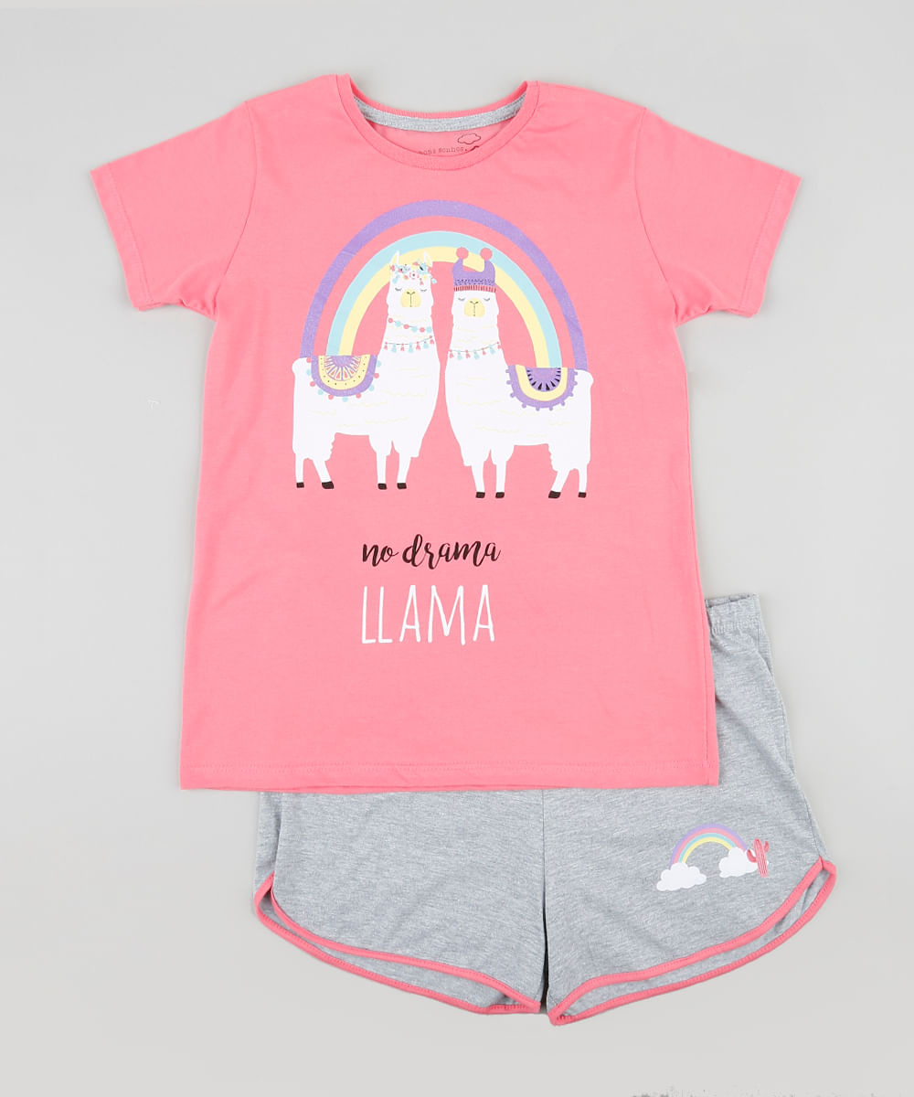 Pijama-Infantil-Lhama-Manga-Curta-Rosa-9340355-Rosa_1