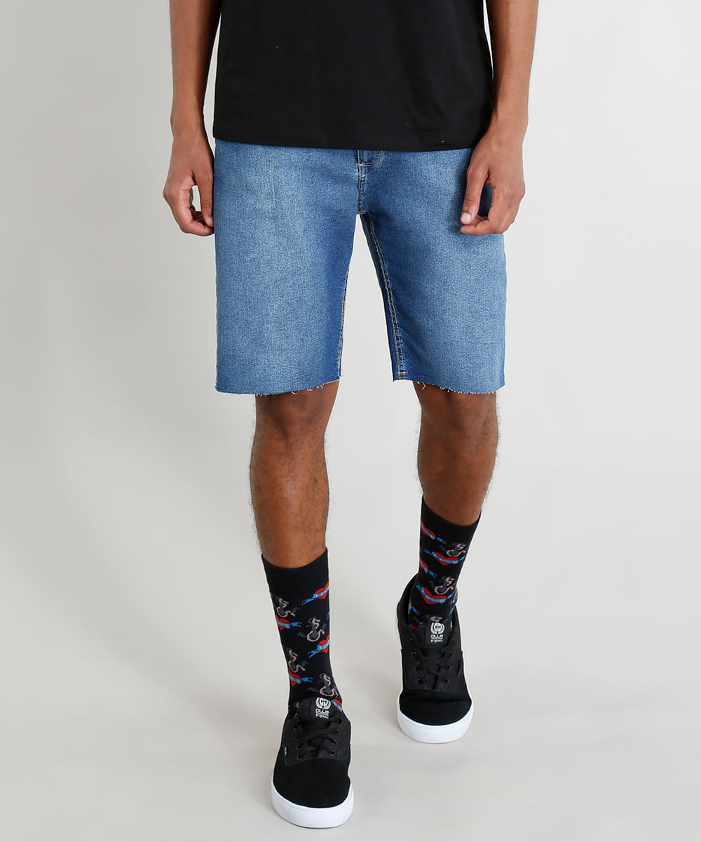 Bermuda Jeans Masculina com Cadarço Azul Escuro Menor preço em Bermuda Jeans Masculina com Cadarço Azul Escuro