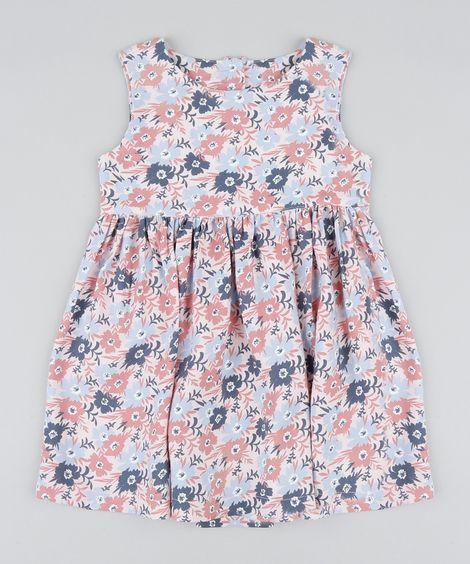 Vestido Infantil Estampado Floral com Recorte Coração Rosa Claro