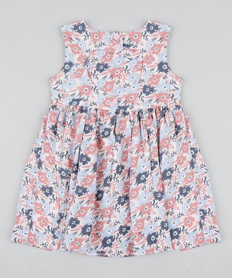 Vestido Infantil Estampado Floral com Recorte Coração Rosa Claro