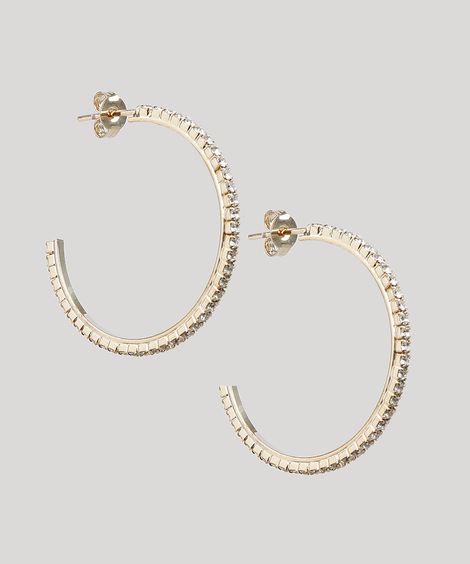 Brinco Feminino de Argola com Strass Dourado
