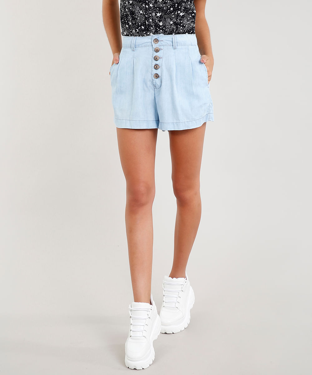 short jeans cintura alta botoes