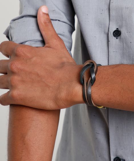 Pulseira Masculina Dupla com Nó Marrom