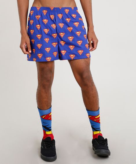 Samba Canção Masculina Super Homem Estampada Azul Royal