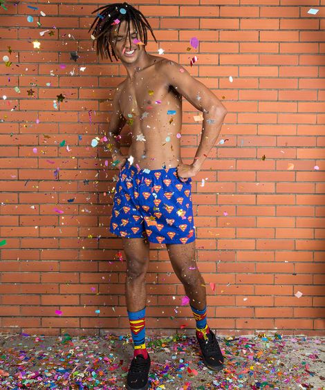 Samba Canção Masculina Super Homem Estampada Azul Royal