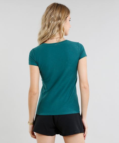 camiseta flamê de algodão básica manga curta decote  verde médio