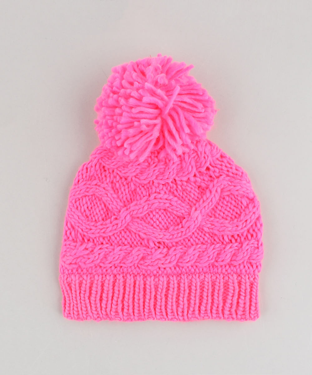 Gorro-Infantil-em-Trico-com-Pompom-Rosa-Neon-9358520-Rosa_Neon_1