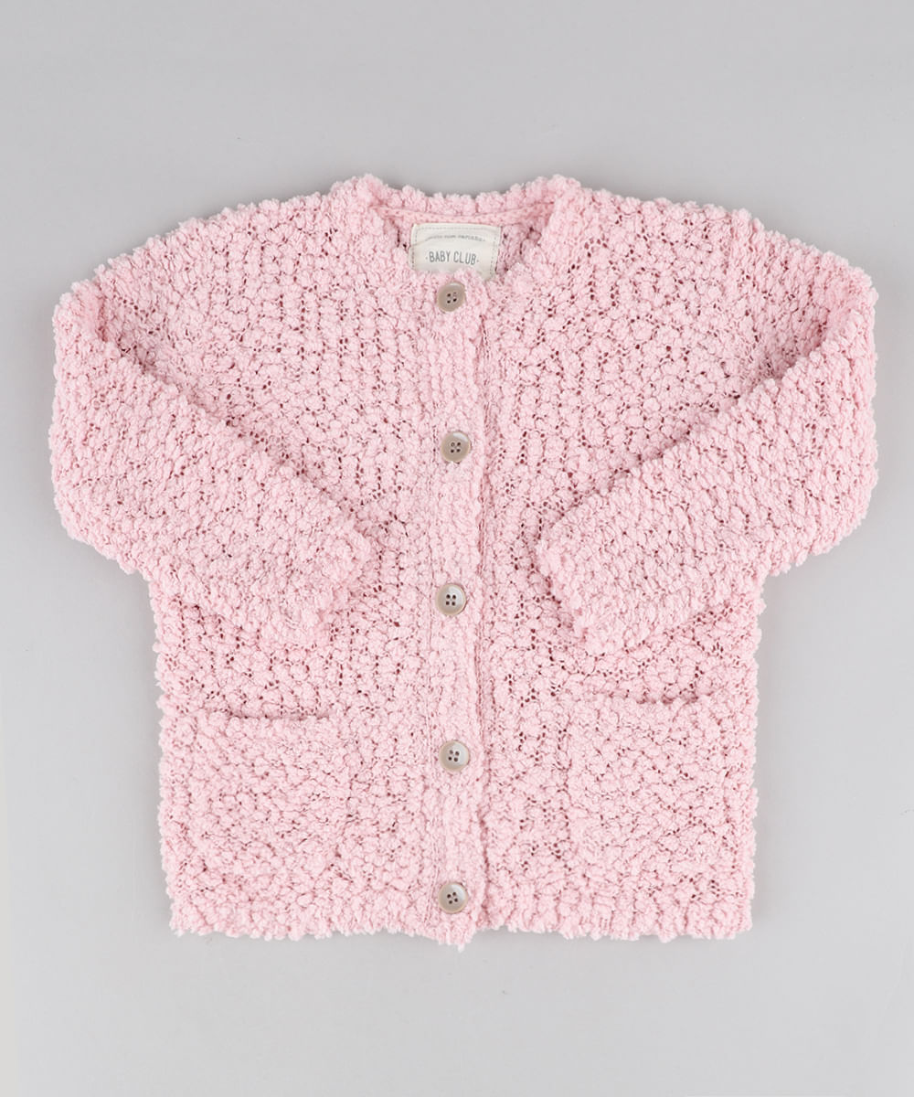 Cardigan-Infantil-com-Bolsos-em-Trico-Texturizado-Rosa-9345924-Rosa_1