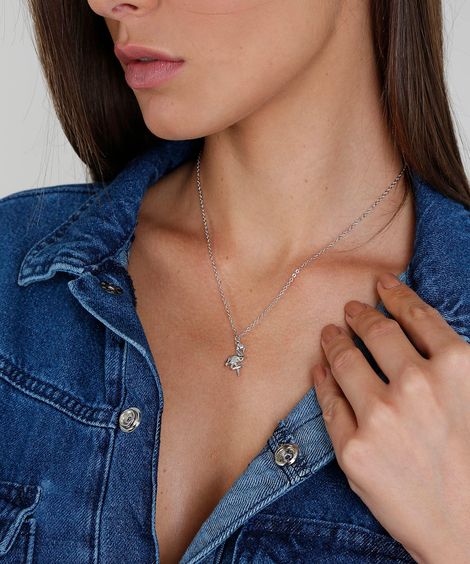Colar Feminino com Pingente de Flamingo Prateado