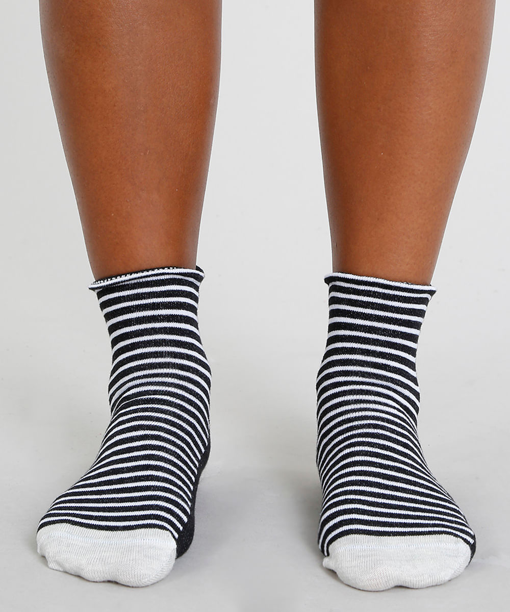 Kit de 3 Meias Femininas Cano Médio Multicor