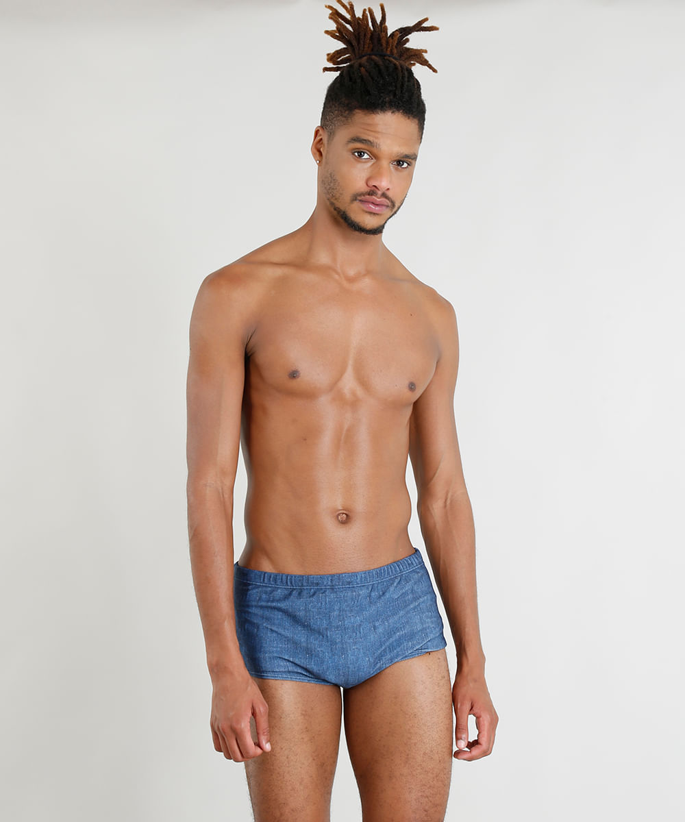 Sunga Masculina Blueman Estampada Jeans com Proteção UV50+ Azul Escuro Menor preço em Sunga Masculina Blueman Estampada Jeans com Proteção UV50+ Azul Escuro