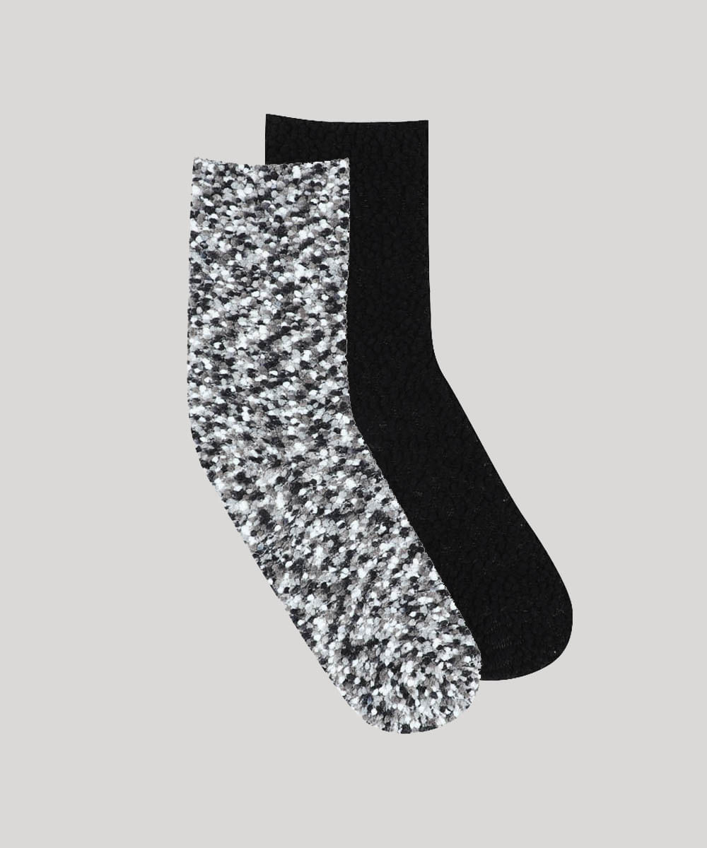 Kit de 2 Meias Femininas de Inverno Texturizadas Multicor