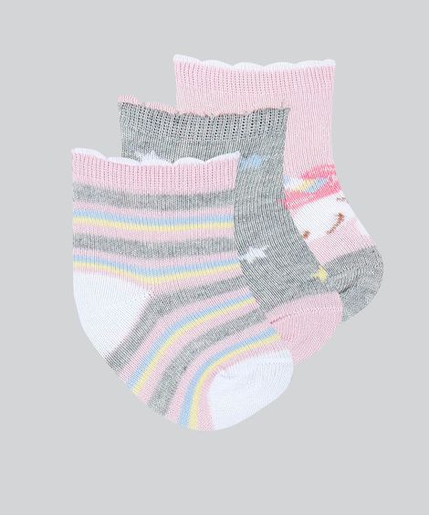 Kit de 3 Meias Infantis Estampadas Multicor