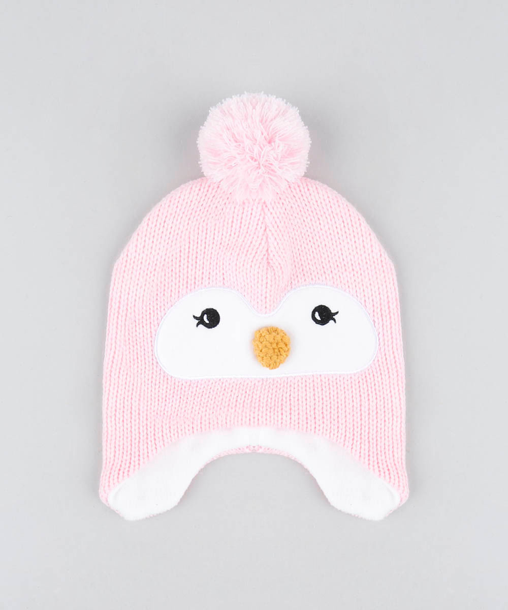 Gorro-Infantil-Pinguim-com-Pompom-Rosa-9360936-Rosa_1
