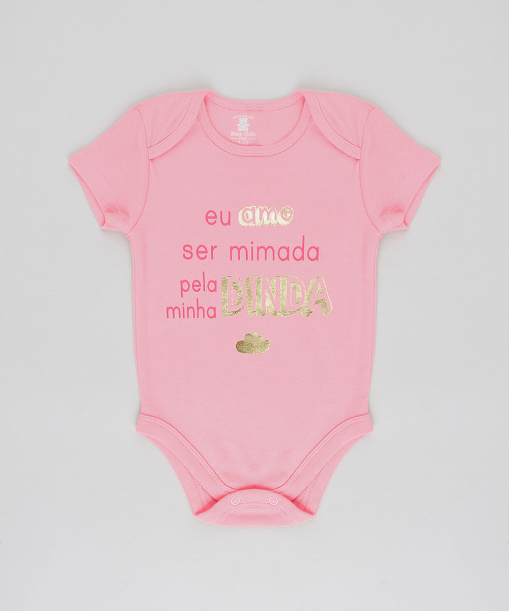 Body Infantil "Mimada pela Dinda" Manga Curta Decote Redondo Rosa Menor preço em Body Infantil "Mimada pela Dinda" Manga Curta Decote Redondo Rosa