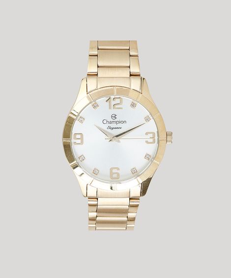Kit de Relógio Analógico Champion Feminino + Brinco + Colar - CN26055W Dourado