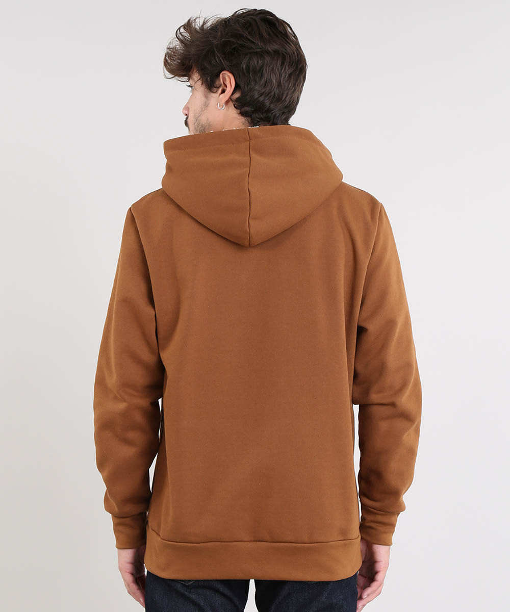 mens brown zip moletom com capuz