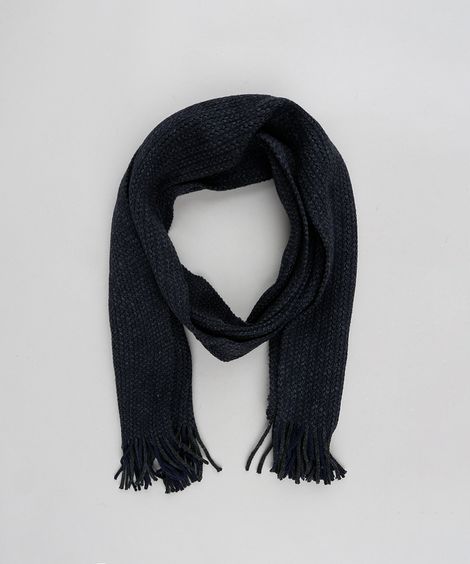 Cachecol Masculino Básico em Tricô com Franjas Azul Marinho
