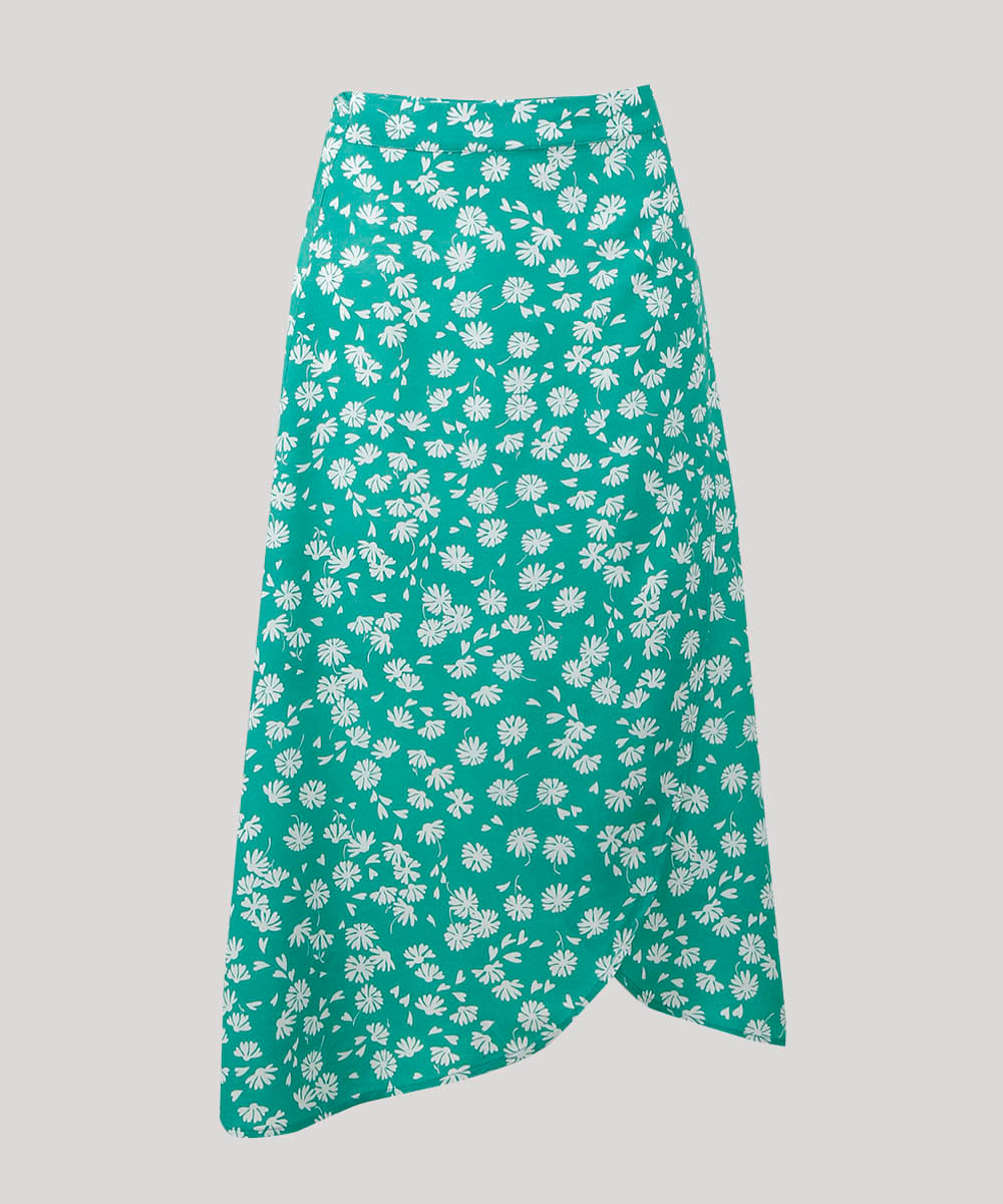 Saia Feminina Mindset Envelope Estampada Floral  Verde