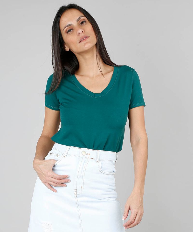 Blusa-Feminina-Basica-Decote-V-Manga-Curta-Verde-9551021-Verde_1