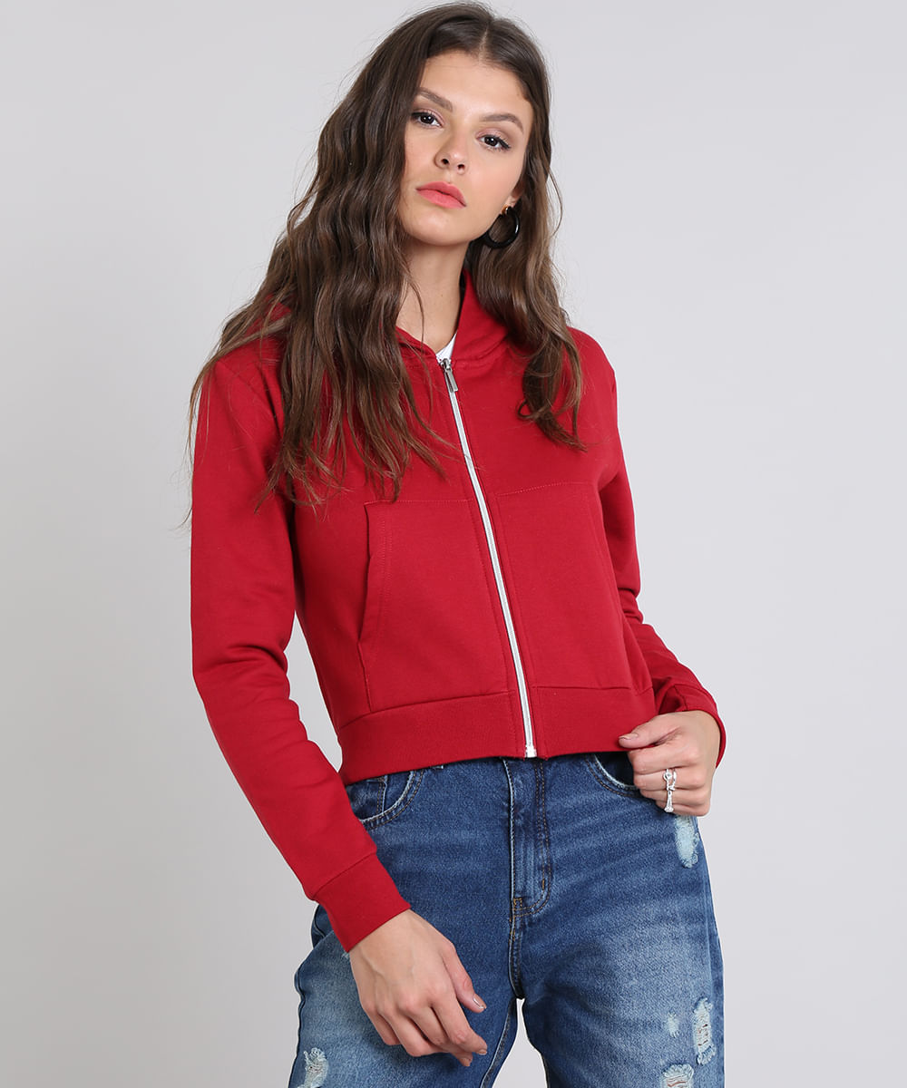 red full zip moletom com capuz