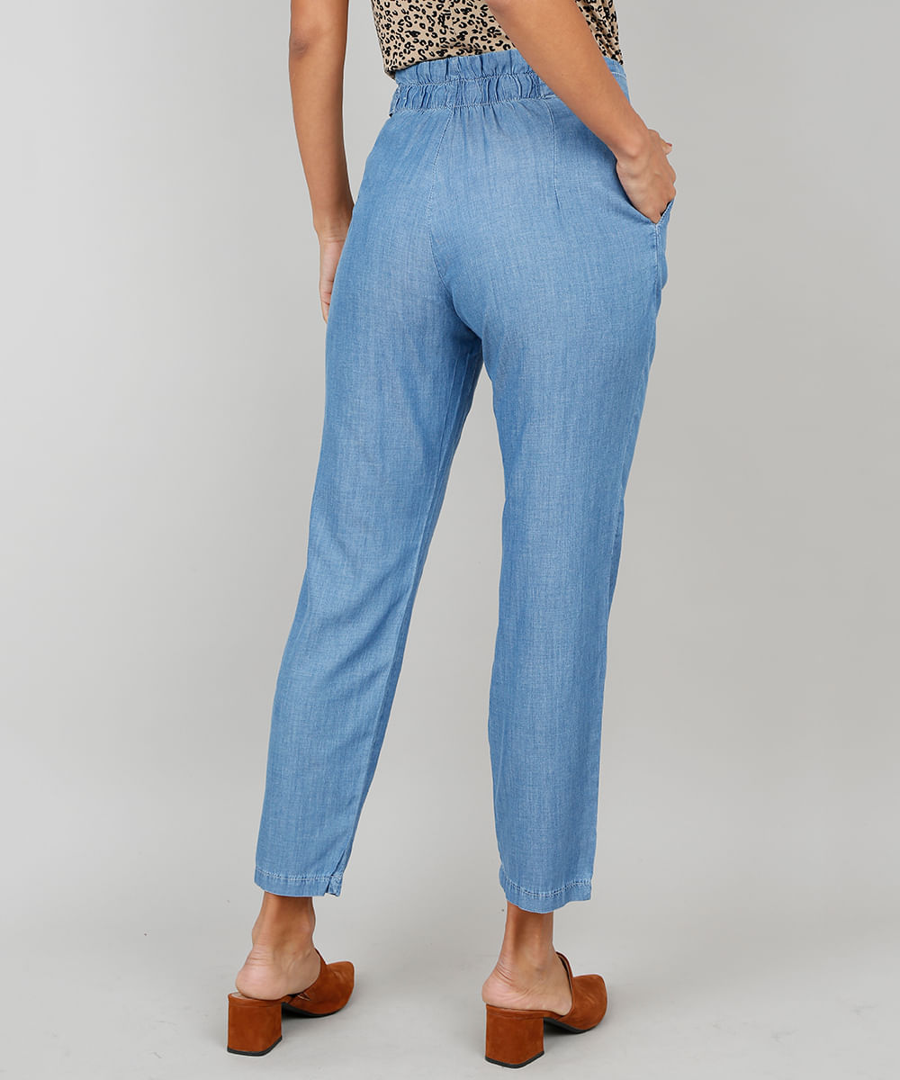 Calça Jeans Feminina Clochard Com Botões Azul