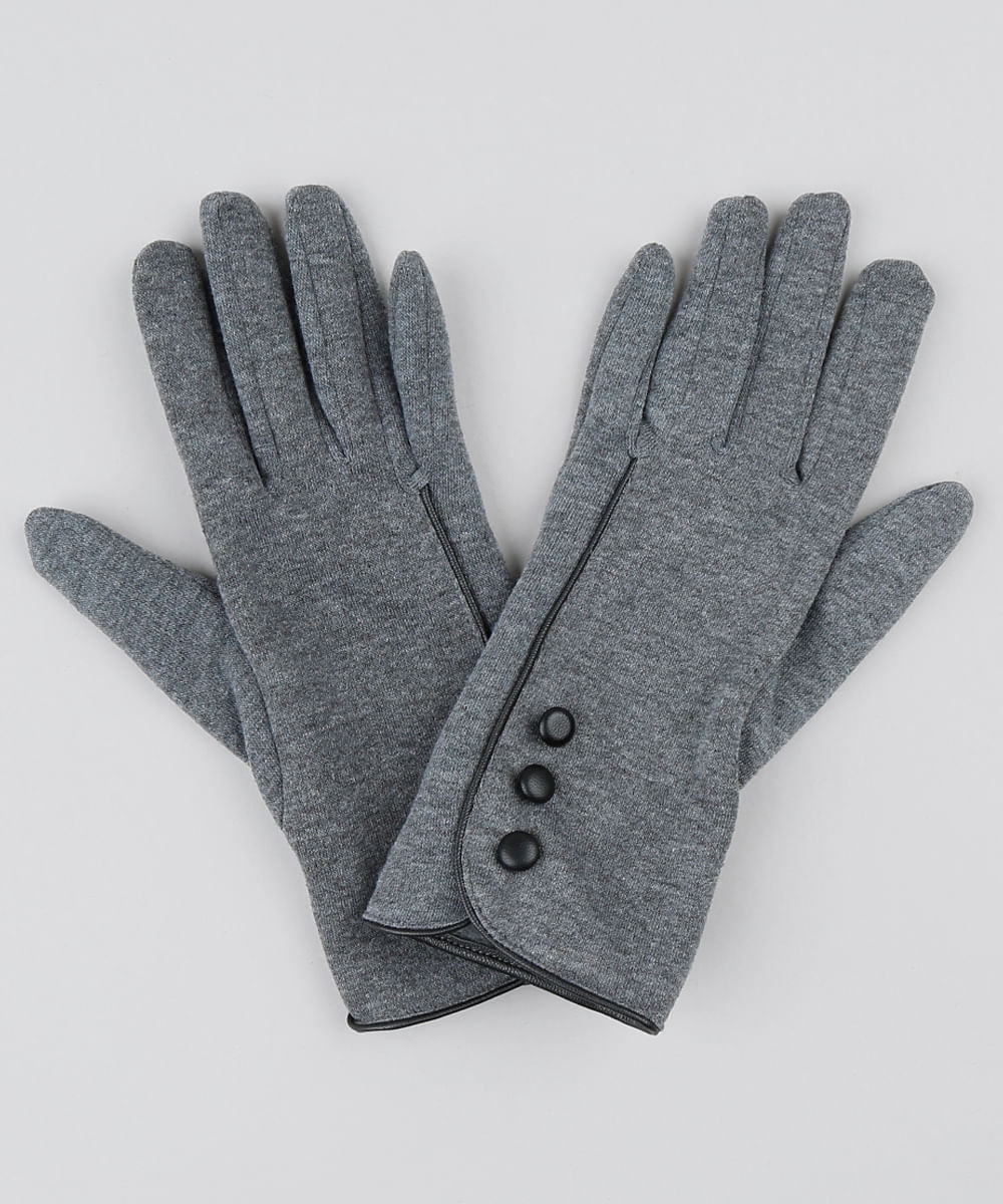 Luva feminina com botões cinza 