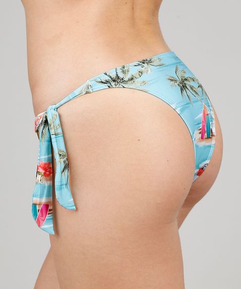 Biquíni Calcinha Tanga Estampada Tropical Proteção UV50+ Azul Claro