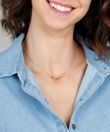 Colar Feminino Folheado com Pingente "Crush" Dourado