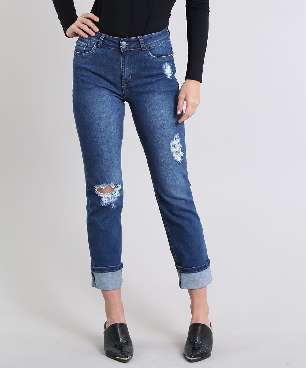 Calca-Jeans-Feminina-Reta-com-Rastros-Azul-Escuro-9586470-Azul_Escuro_1