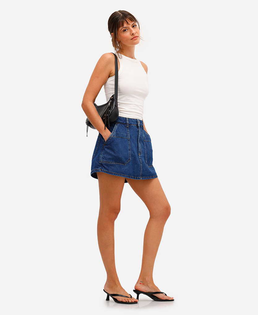 Confira seleção de saias de cintura alta jeans femininas