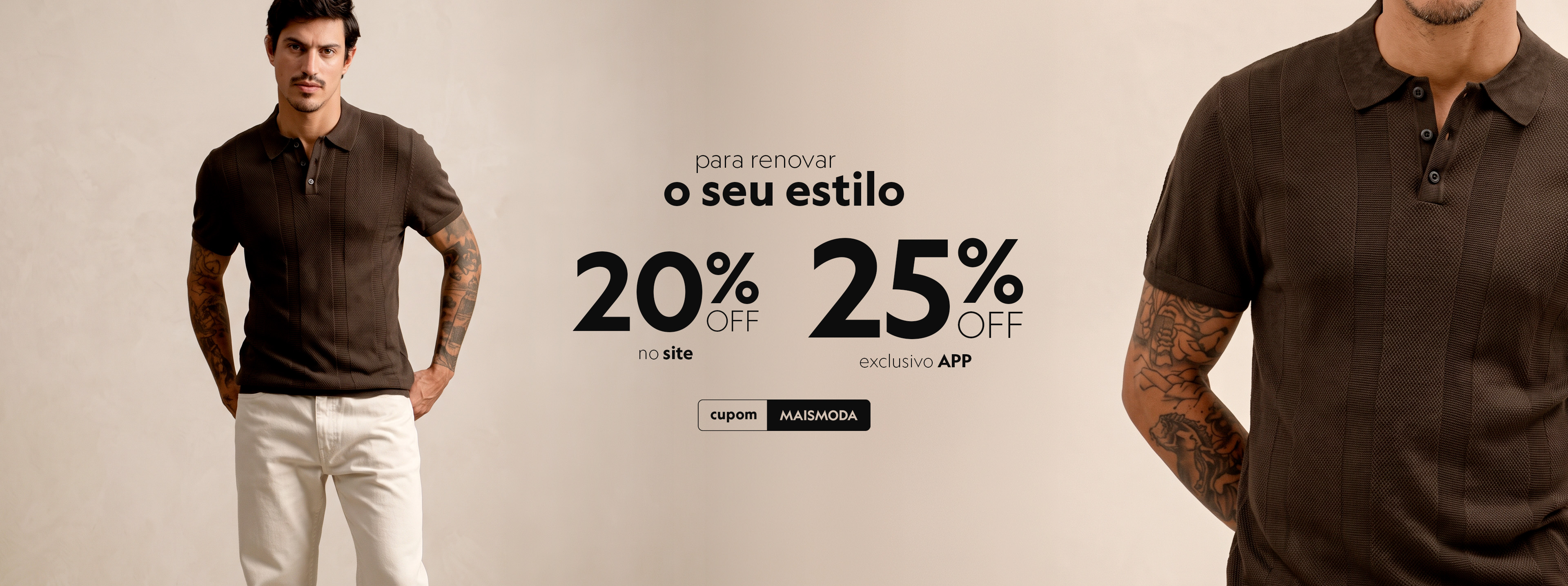 compre com 20% off no site ou 25% off no app cupom MAISMODA